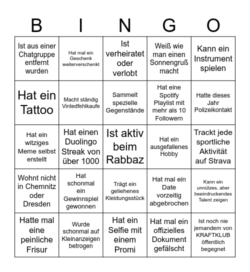Kennlern Bingo Card