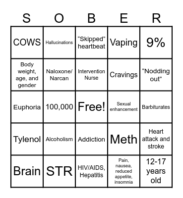 SOBER Bingo Card