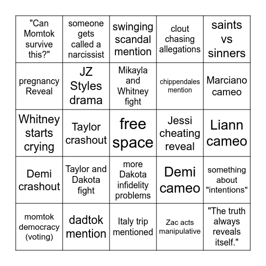 SLOMW S2 Reunion Bingo Card
