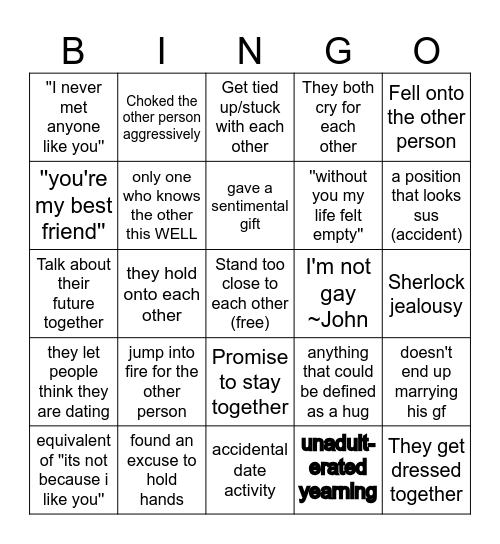 Johnlock bingo Card