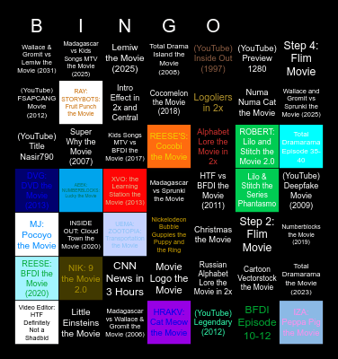 Genres Movies Anywhere Bingo Card