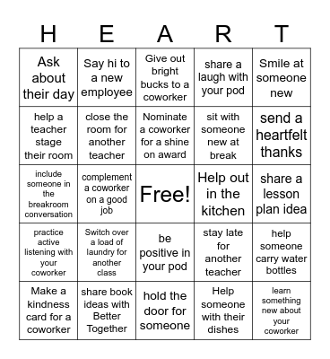 Acts of Kindness Bingo Card