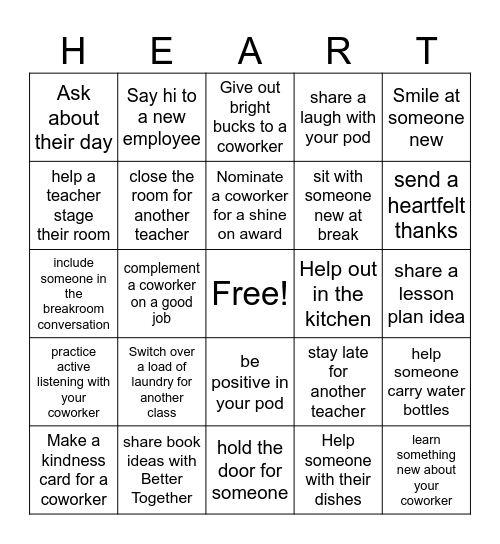 Acts of Kindness Bingo Card