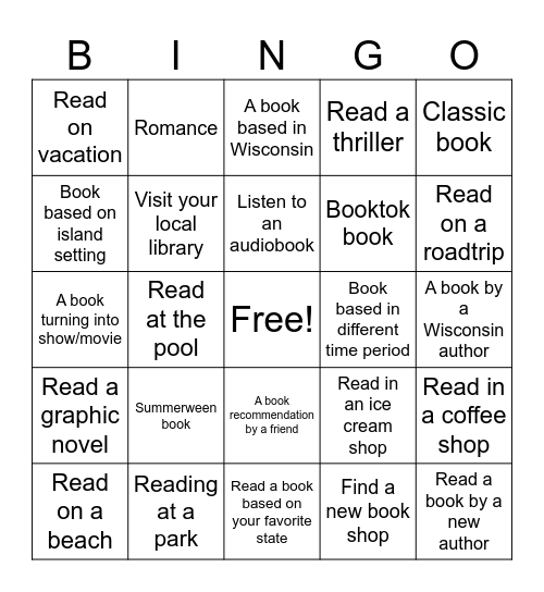July Summer Bingo Card