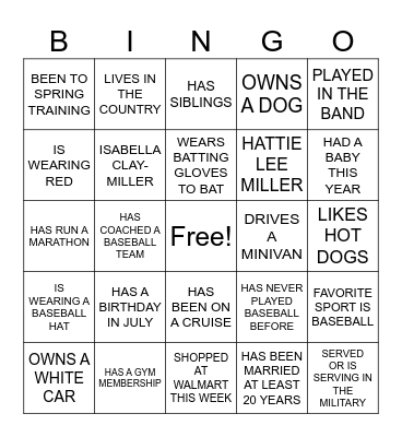 Miller-Payton Family Reunion Bingo - Game 2 Bingo Card