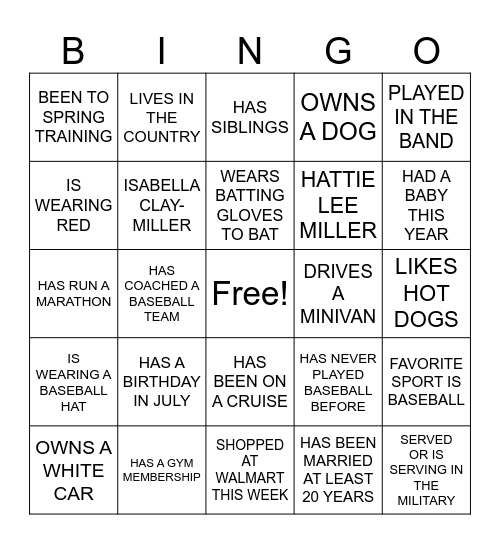 Miller-Payton Family Reunion Bingo - Game 2 Bingo Card