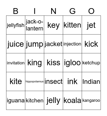 Final Phonics 1 I,J,K Bingo Card