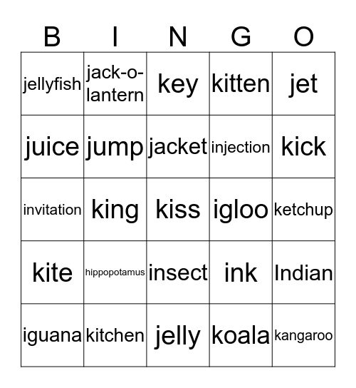 Final Phonics 1 I,J,K Bingo Card