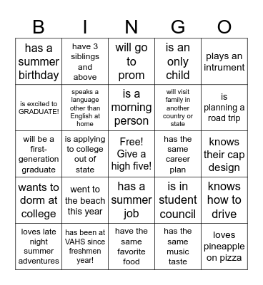 Getting To Know You Bingo Card