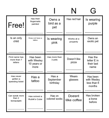 Find Someone Who...... Bingo Card