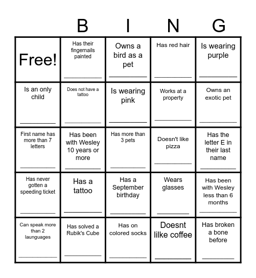 Find Someone Who...... Bingo Card