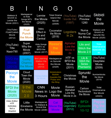 Genres Movies Anywhere Bingo Card