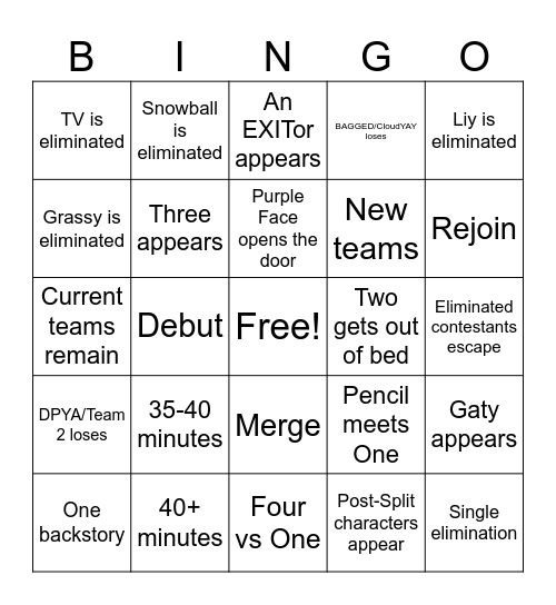 BFDI:TPOT 19 Predictions Bingo Card