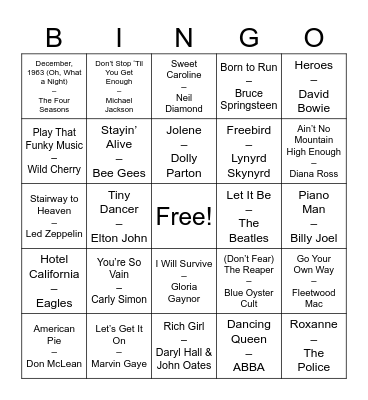 70's Baby Bingo Card