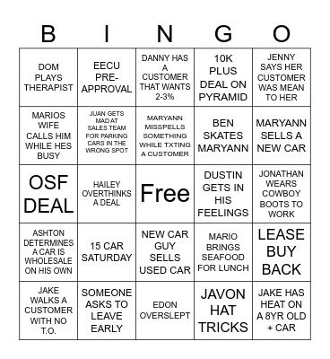 USED CAR BINGO Card
