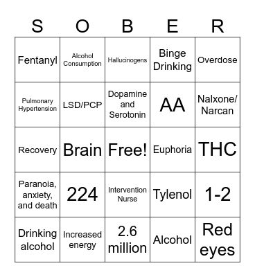 SOBER Bingo Card