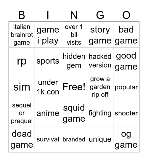 Untitled Bingo Card