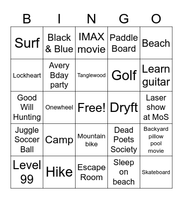 Untitled Bingo Card
