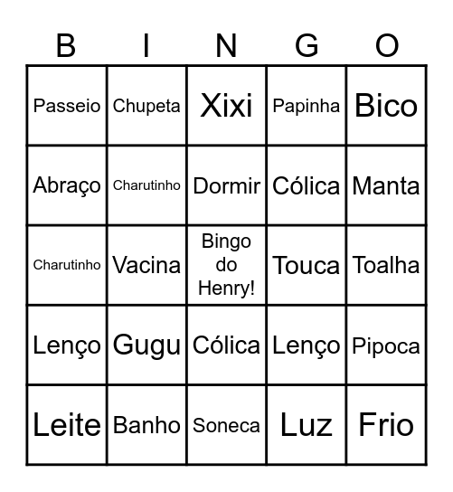 Bingo do Henry Bingo Card