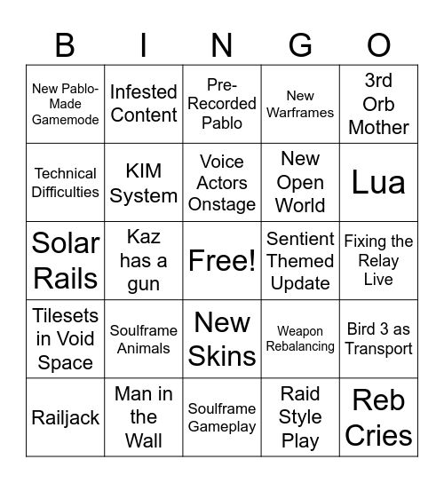 WWF TennoCon Bingo 2025 Bingo Card