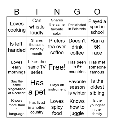 Phase I Team Bingo Card