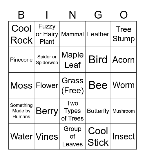 Wilderness Bingo Card