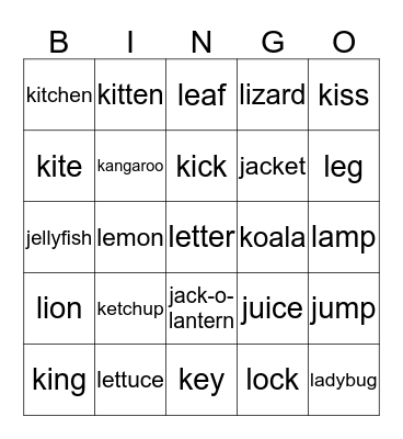 Final Phonics 2 L (J,K) Bingo Card