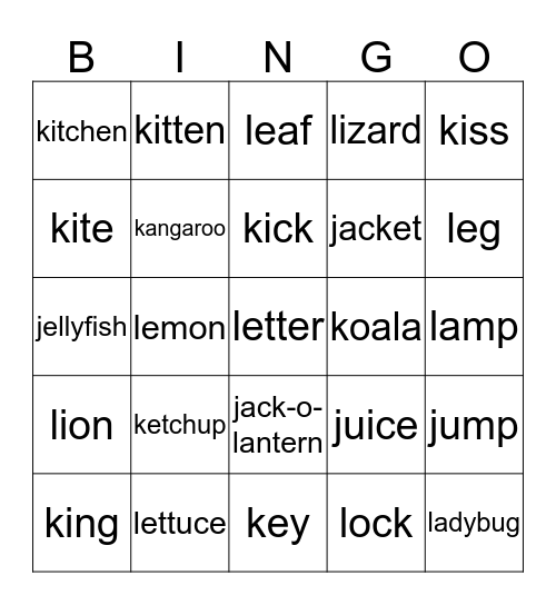 Final Phonics 2 L (J,K) Bingo Card