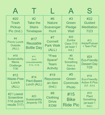Sustainability Bingo Bonanza Bingo Card