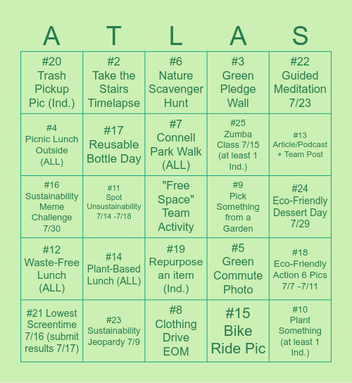 Sustainability Bingo Bonanza Bingo Card