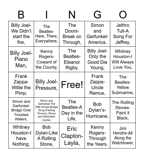 Ron and Jo Music Bingo 2 Bingo Card