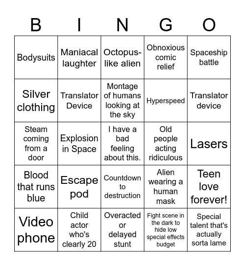 Bad Movie Bingo Card