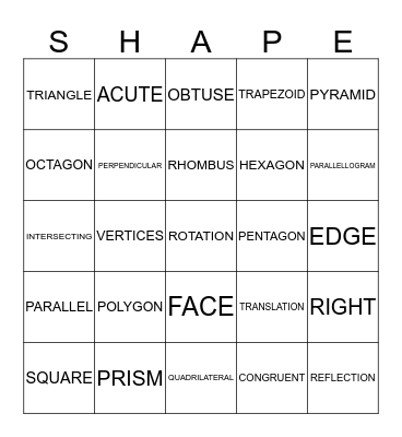 GEOMETRY BINGO Card