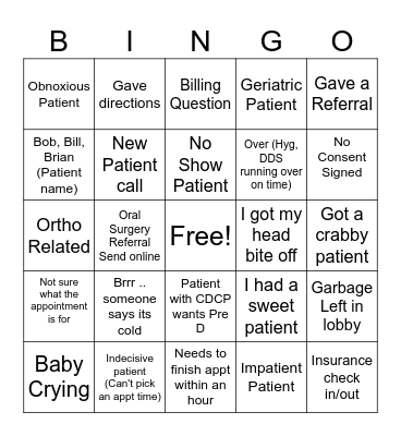 Grand Dental Office Bingo Card
