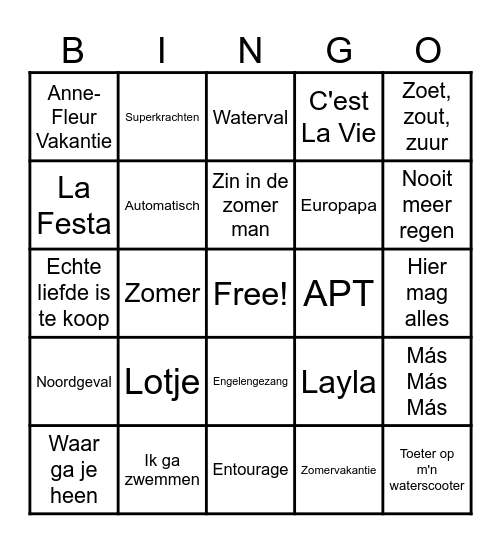 Emma's zomer bingo Card