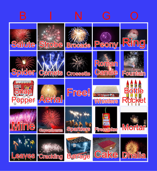 Firework Type Bingo Card