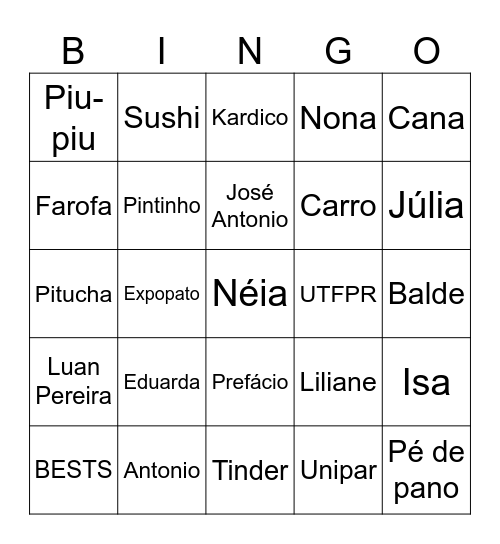 Amanda e Ricardo Bingo Card