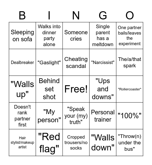 MAFS Bingo Card