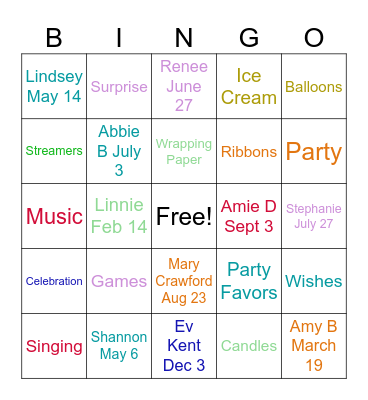 Bunco Birthday Bash Bingo Card