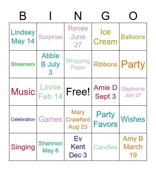 Bunco Birthday Bash Bingo Card