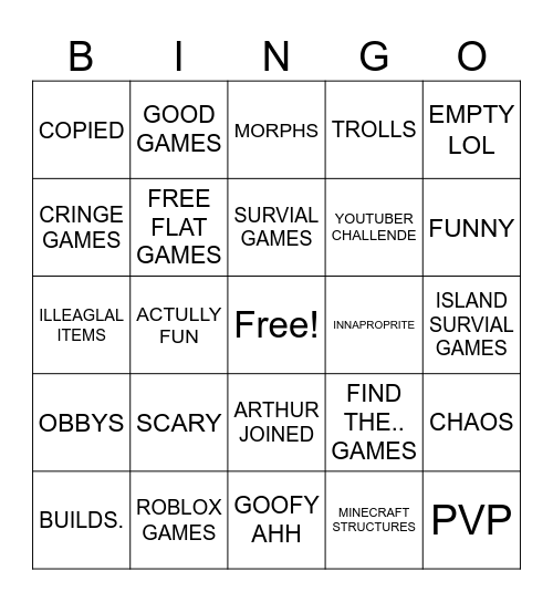 Bloxd.IO Bingo Card