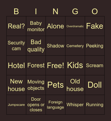 Scary video Bingo Card