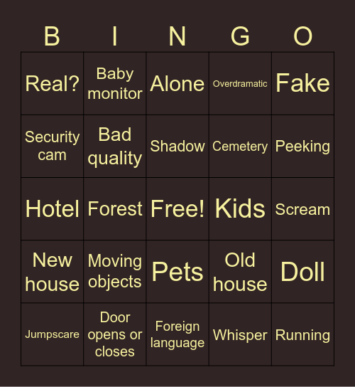 Scary video Bingo Card