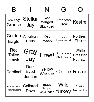 Colorado Bird Bingo Card