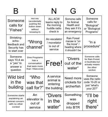 National Aquarium ACW Radio Bingo Card