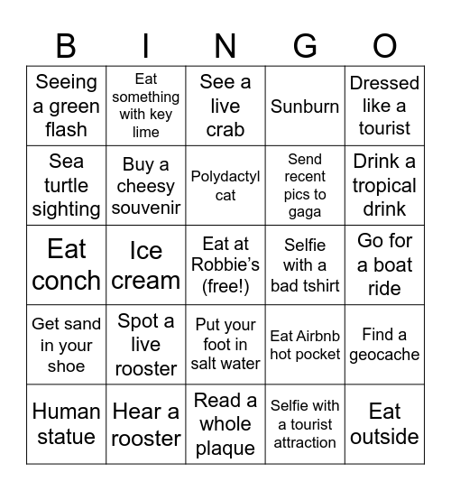 Key West Bingo Card
