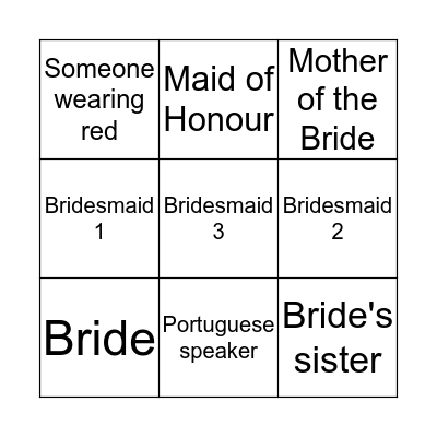 Bridal Bingo Card