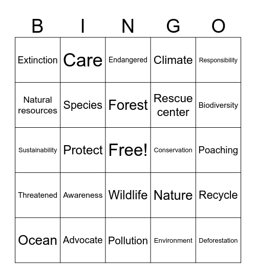 Animal Week Bingo Card