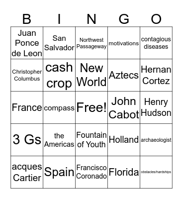 Explorers Bingo Card