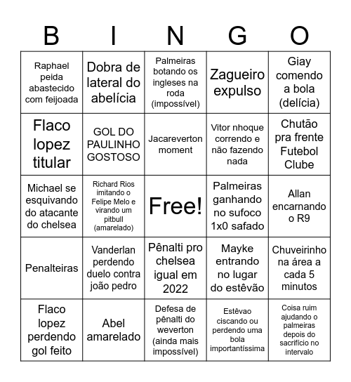 Bingo Palmeiras x Chelsea Bingo Card